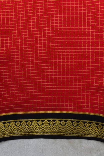 pure mysore silk saree-Checks Flower Border(1461085)