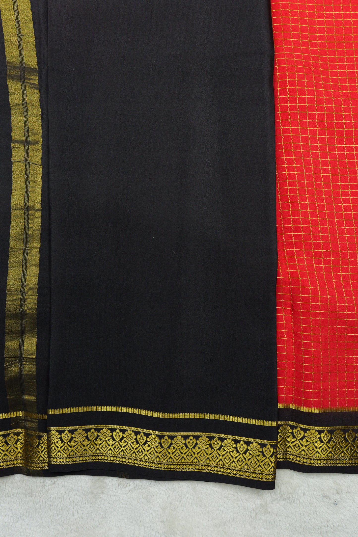 pure mysore silk saree-Checks Flower Border(1461085)