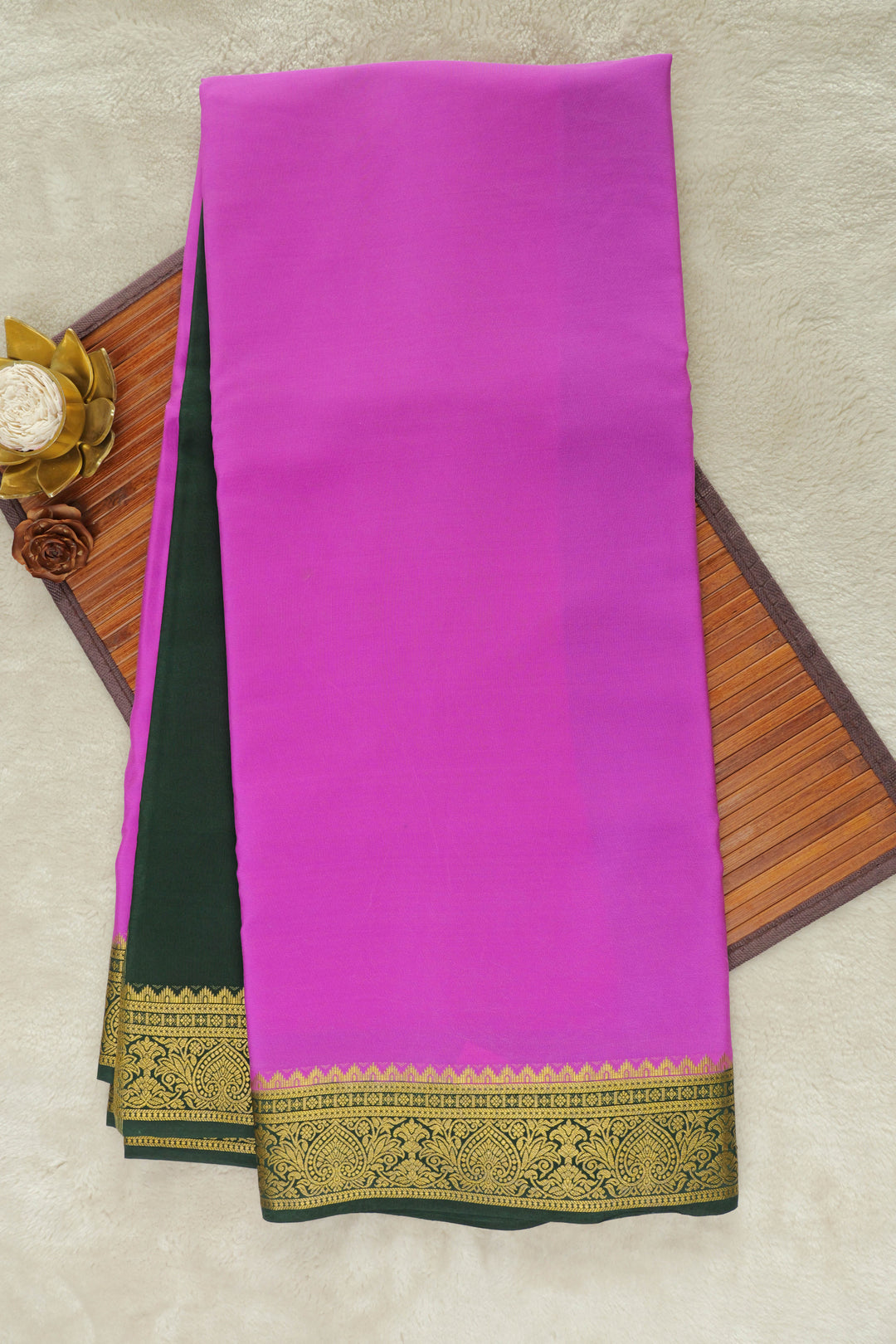 PINK AND CONTAST GREEN IN  MYSORE SILK SAREES