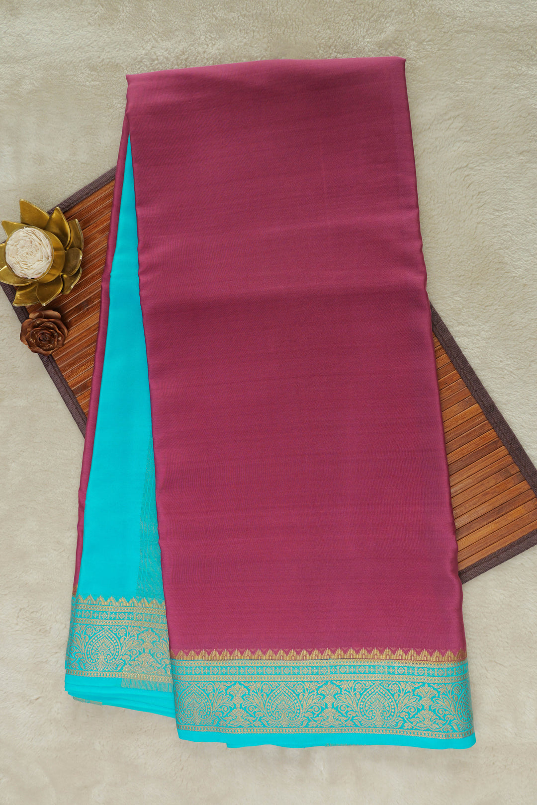 PINK AND CONTRAST SKY BLUE IN MYSORE SILK SAREES
