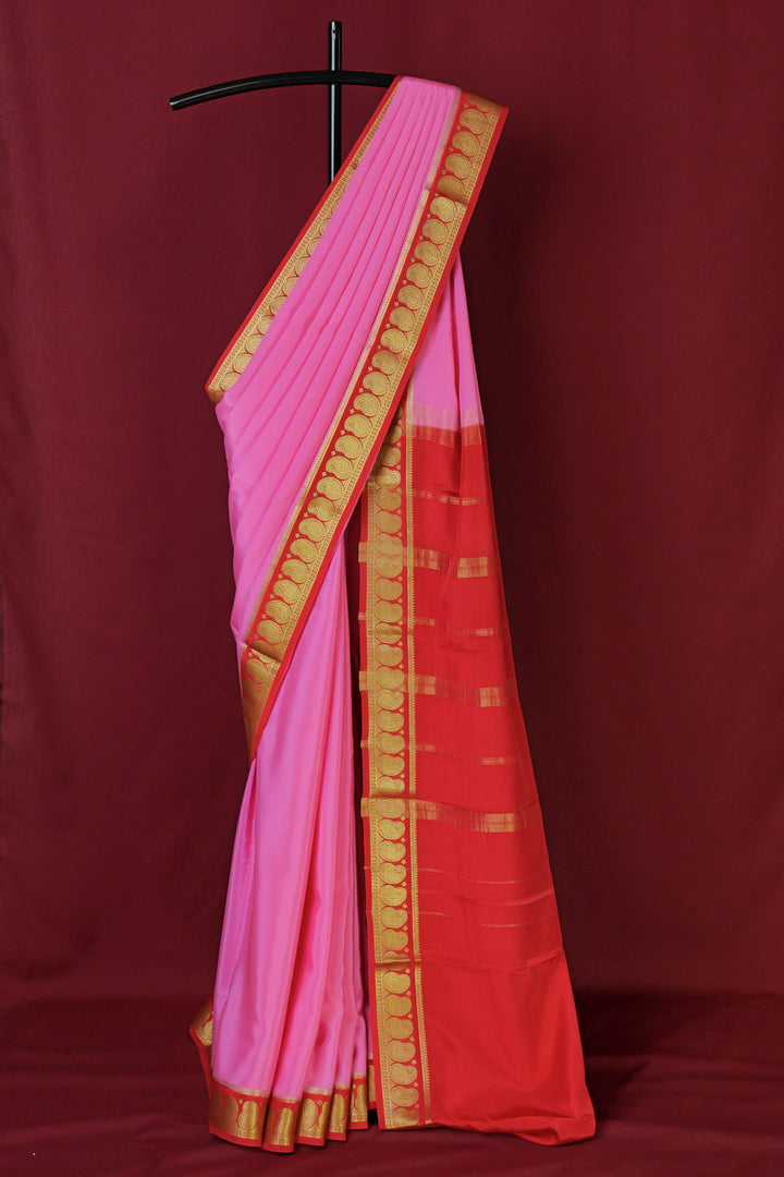 PURE MYSORE SILK SAREE PINK RED