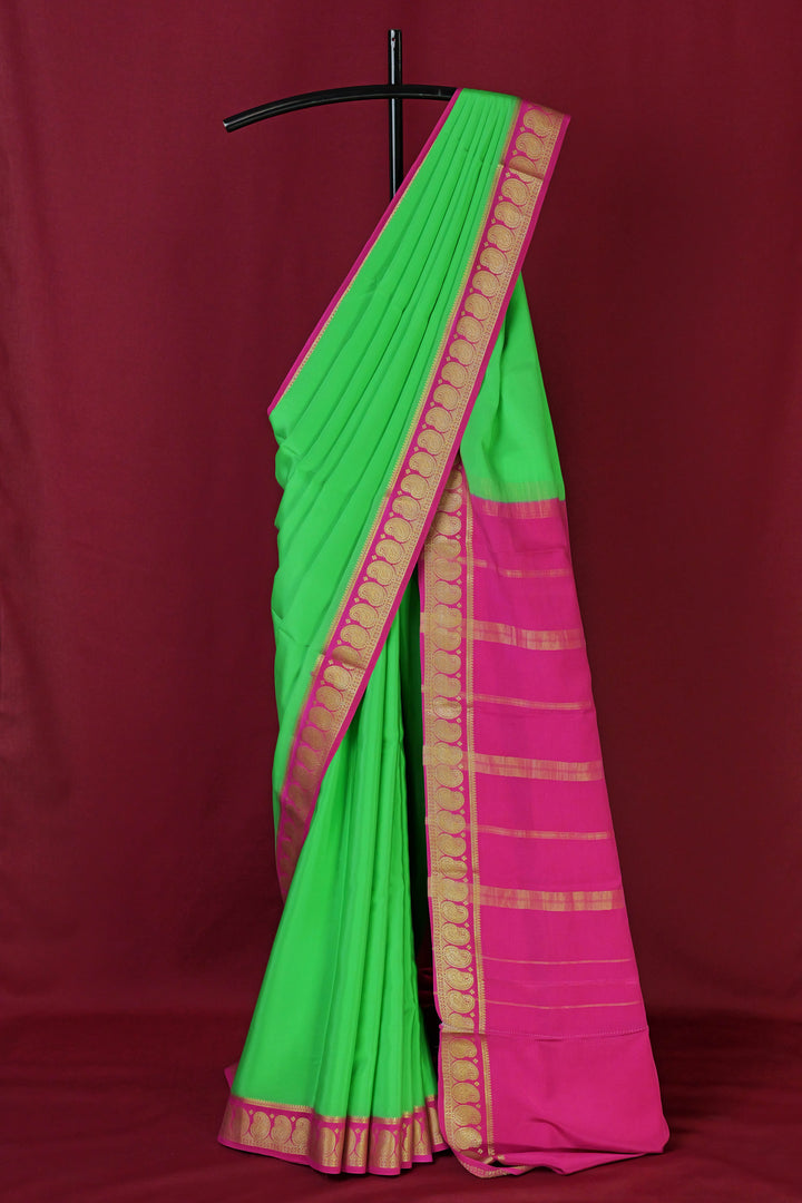 PURE MYSORE SILK SAREE GREEN PINK