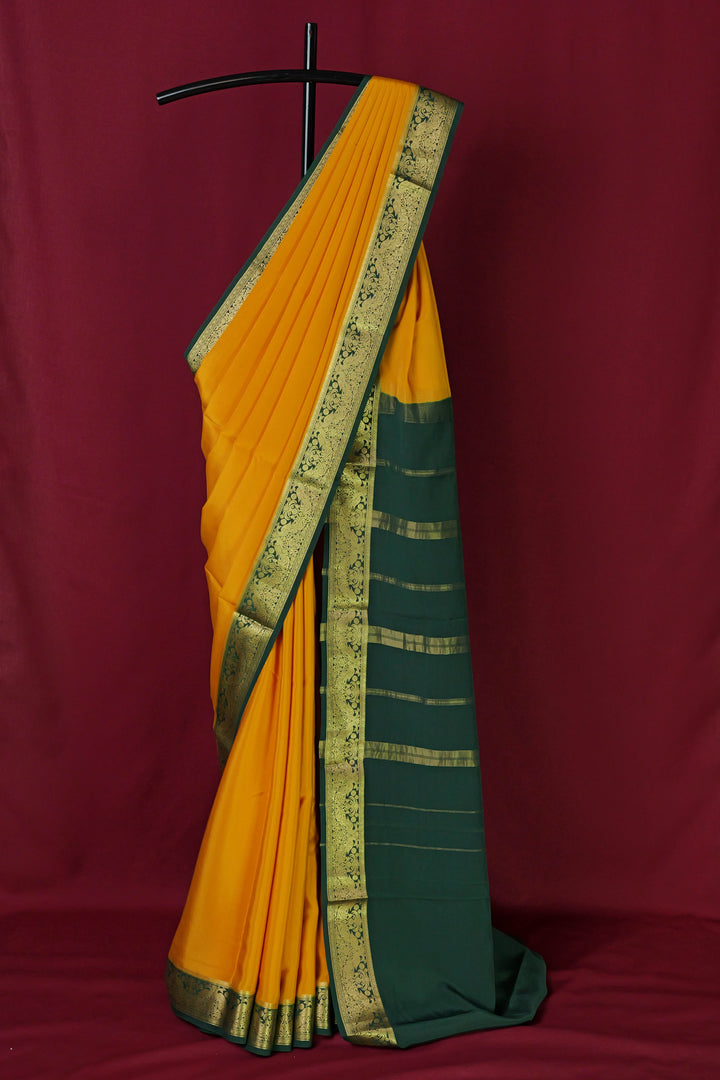 PURE MYSORE SILK SAREE MUSTARD GREEN