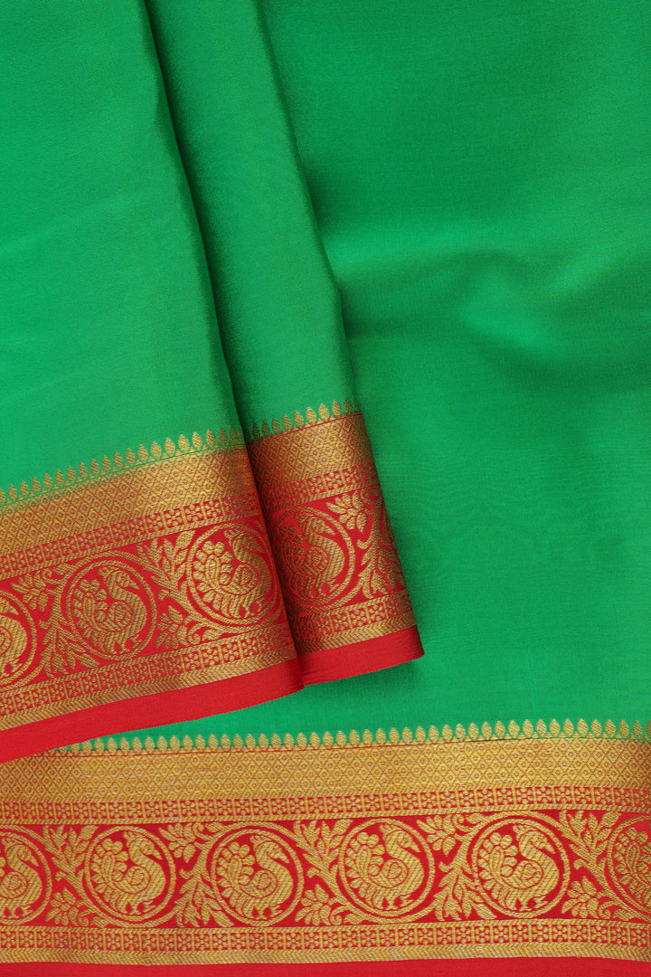 PURE MYSORE SILK SAREES IN GREEN WITH PEACOCK PATTERN
