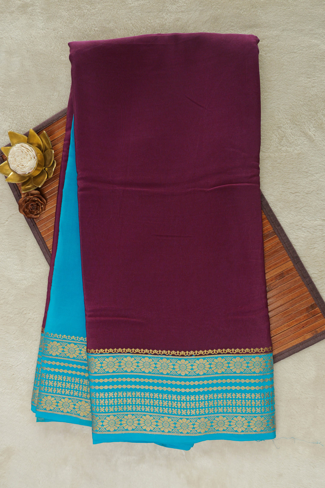 PURE MYSORE SILK SAREES IN MAROON WITH BLUE BORDER