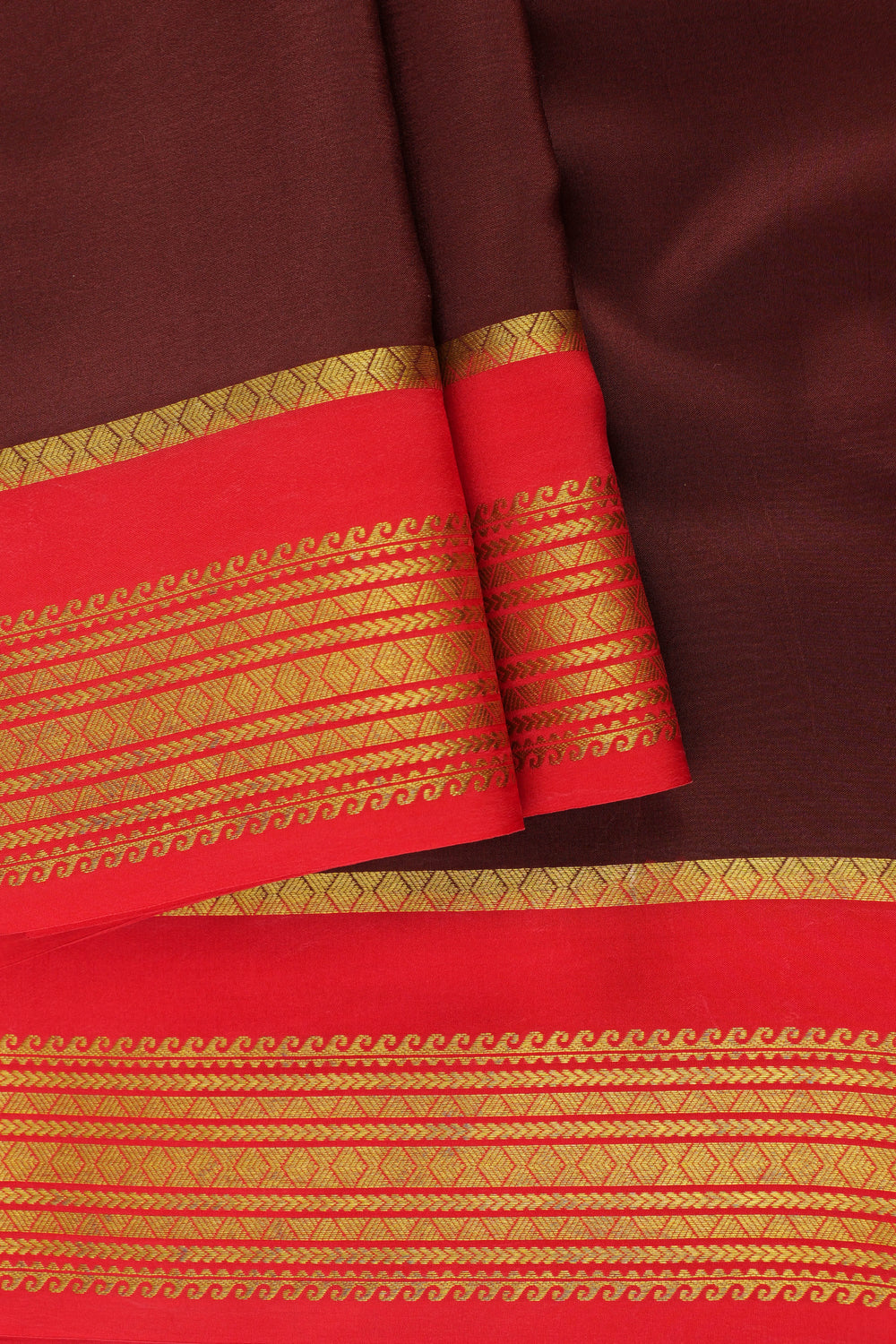 PURE MYSORE SILK SAREES IN MAROON WITH RED AND GOLD BORDER