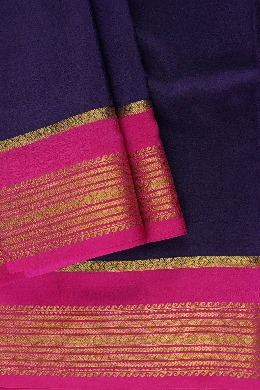 PURE MYSORE SILK SAREES IN NAVY BLUE AND PINK PALLU 