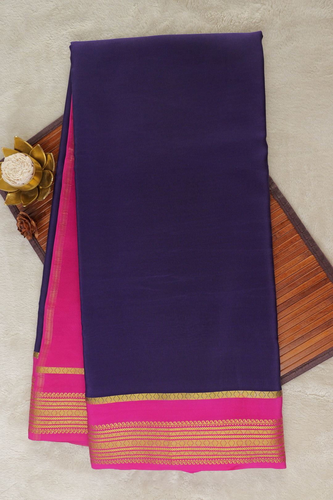 PURE MYSORE SILK SAREES IN NAVY BLUE WITH PINK