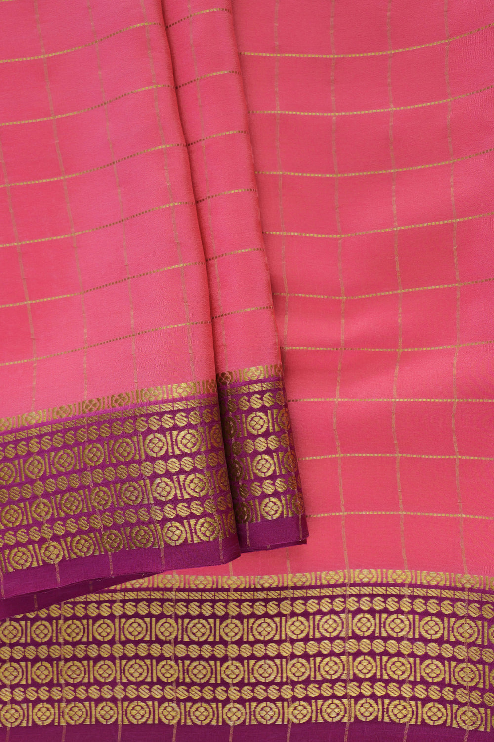 PURE MYSORE SILK SAREES IN PINK WITH GOLD BORDER
