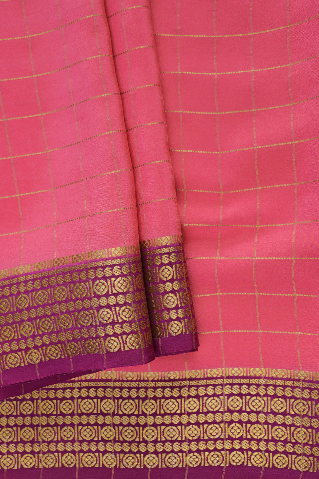 PURE MYSORE SILK SAREES IN PINK WITH GOLD BORDER
