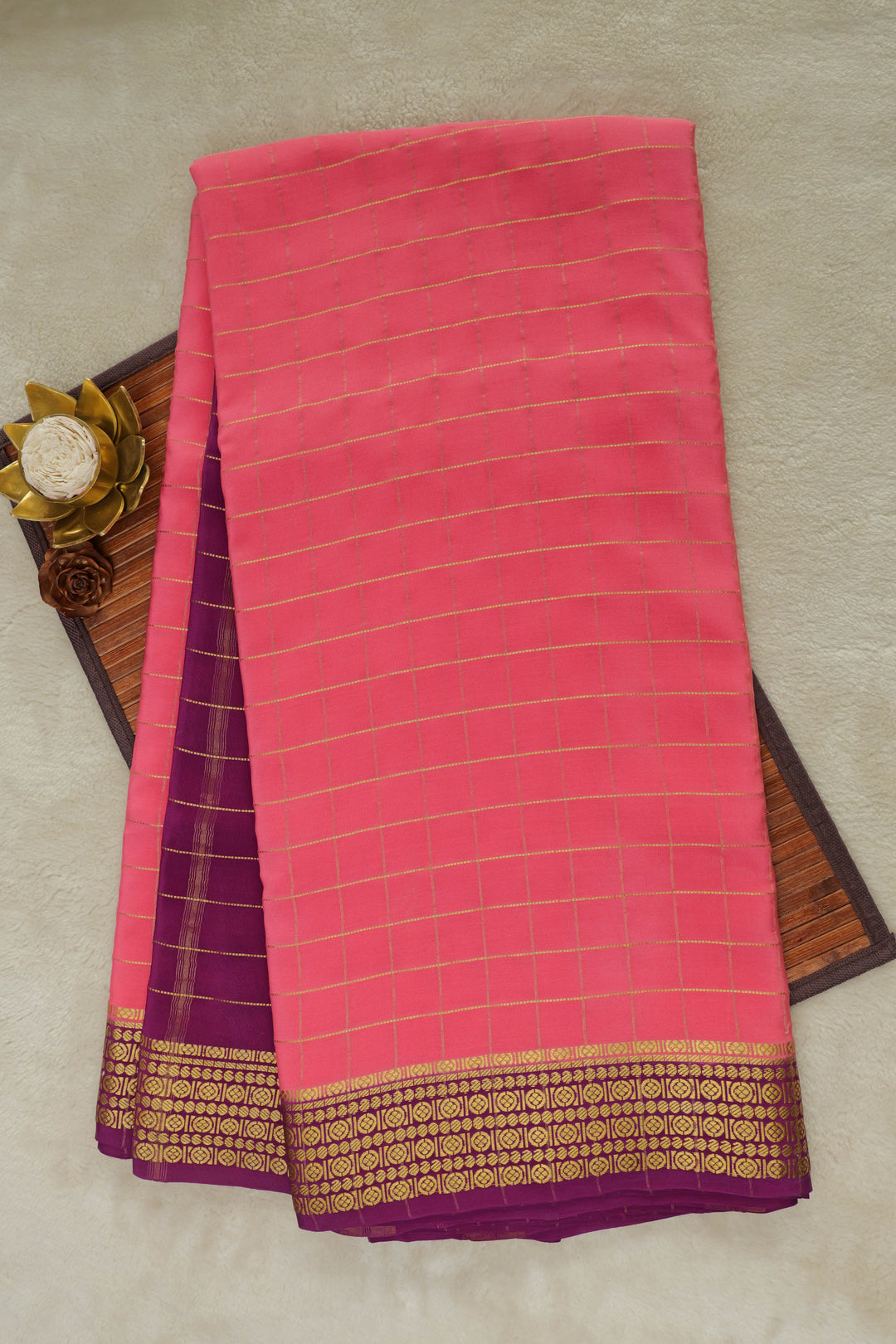 PURE MYSORE SILK SAREES IN PINK WITH PURPLE