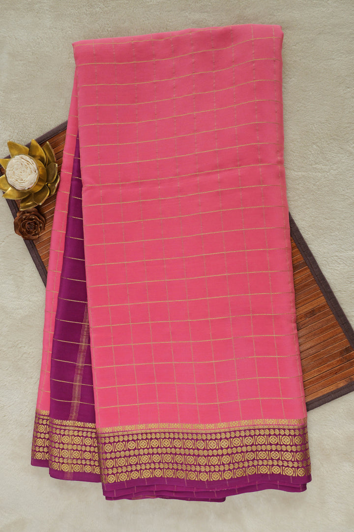 PURE MYSORE SILK SAREES IN PINK WITH PURPLE AND GOLD