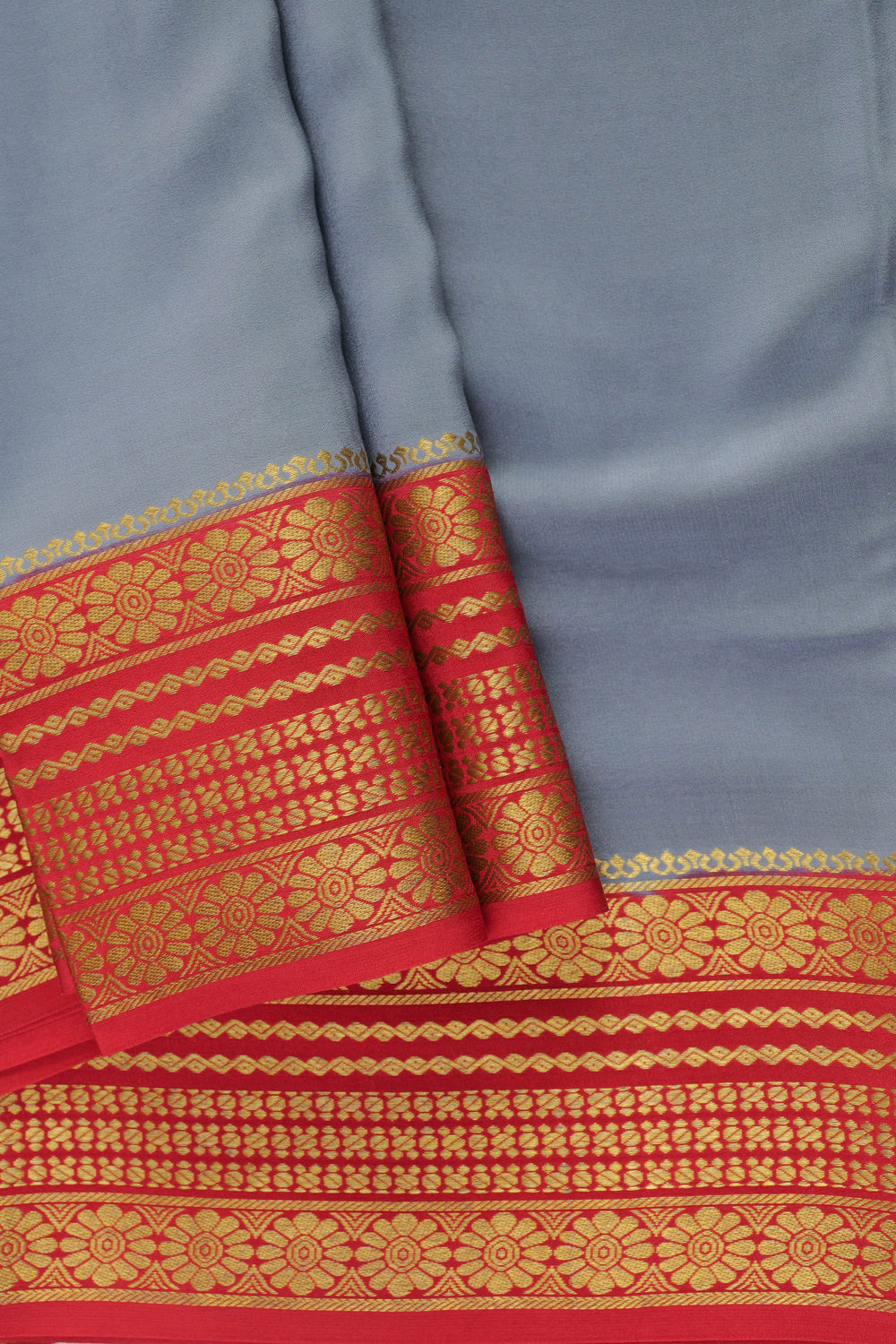 PURE MYSORE SILK SAREES IN RED AND GOLD BORDER