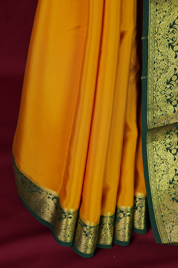 PURE MYSORE SILK SAREE MUSTARD GREEN