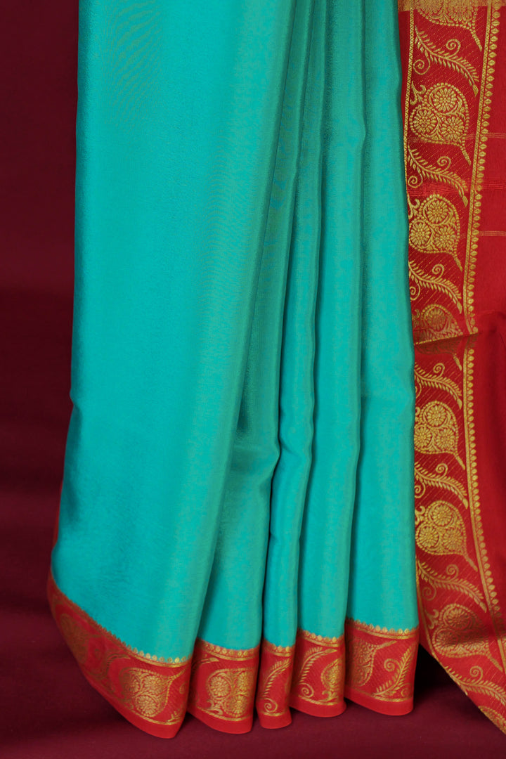 PURE MYSORE SILK SAREE BLUE & RED