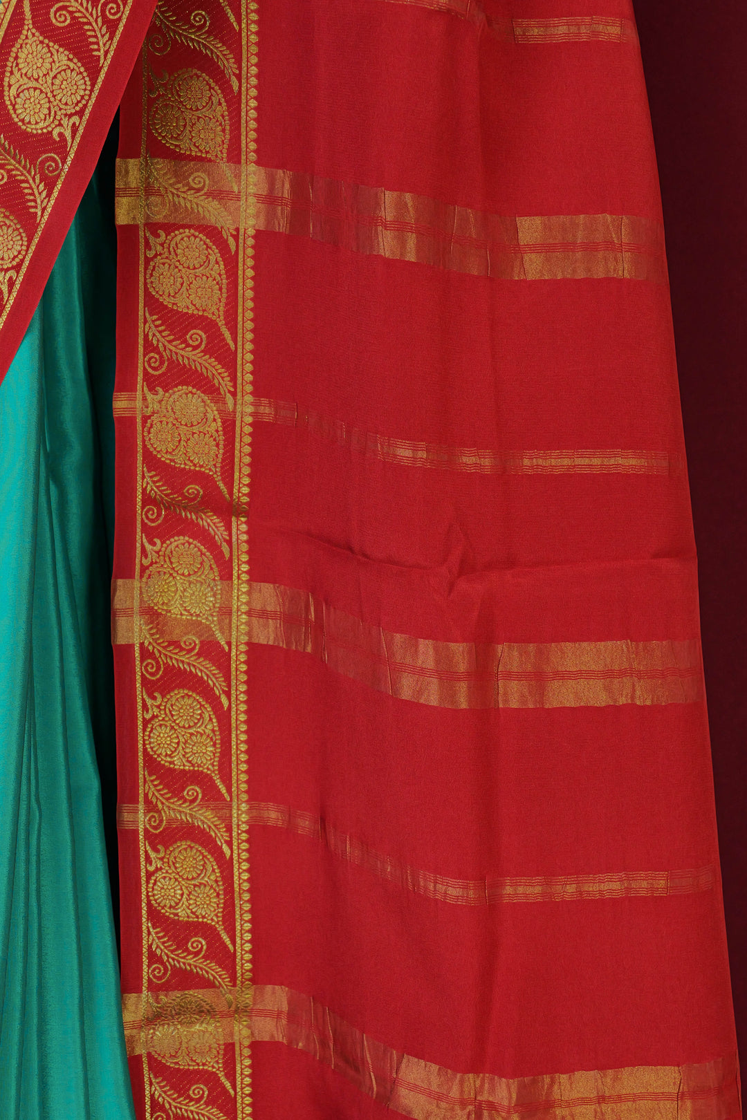 PURE MYSORE SILK SAREE BLUE & RED