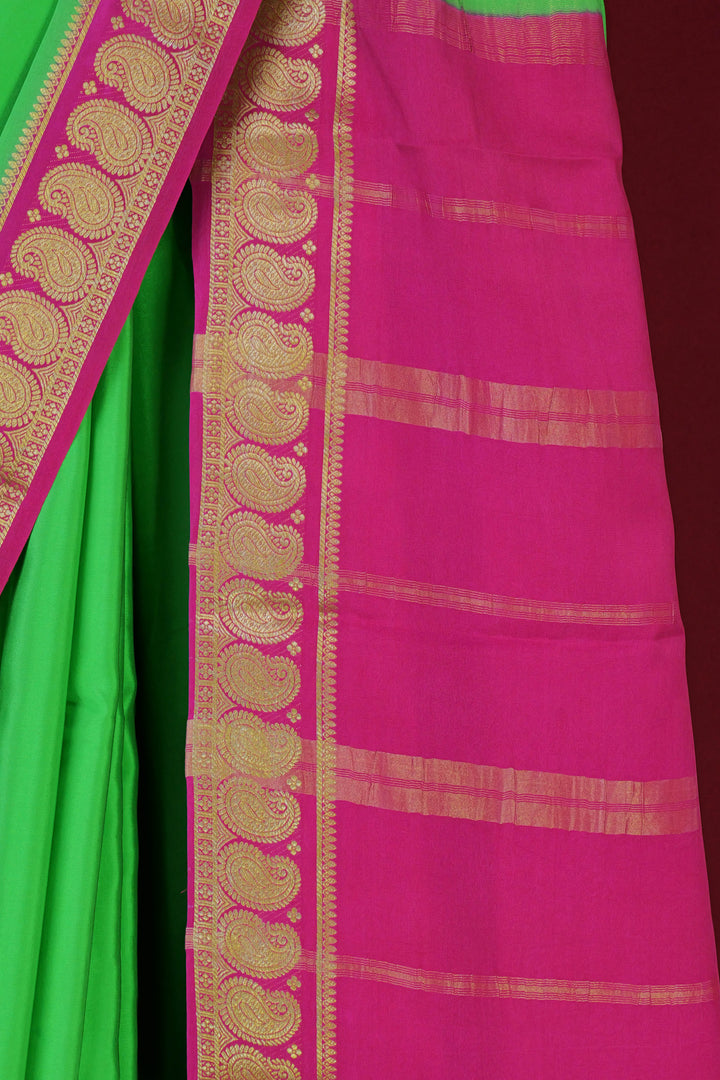 PURE MYSORE SILK SAREE IN GREEN PINK