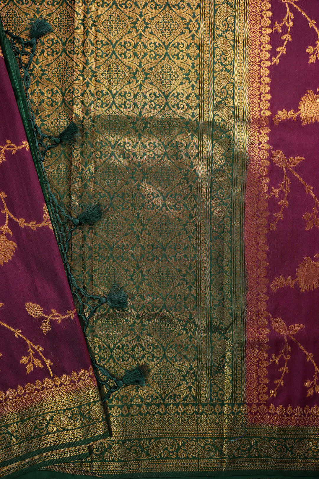 PURE MYSORE SILK SAREE IN GREEN & RED