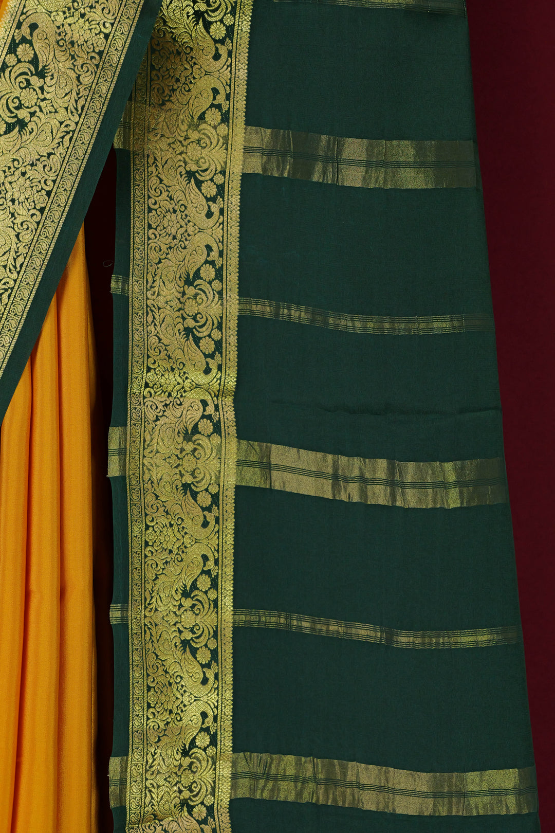 PURE MYSORE SILK SAREE MUSTARD GREEN