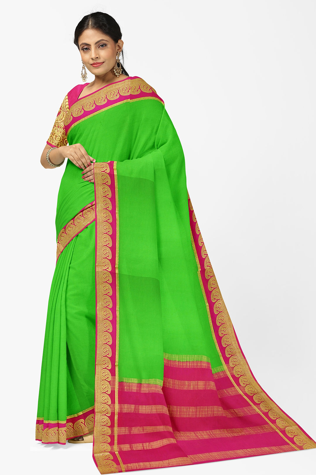 Neon Green Pure Mysore Crepe Silk Saree | SILK MARK CERTIFIED