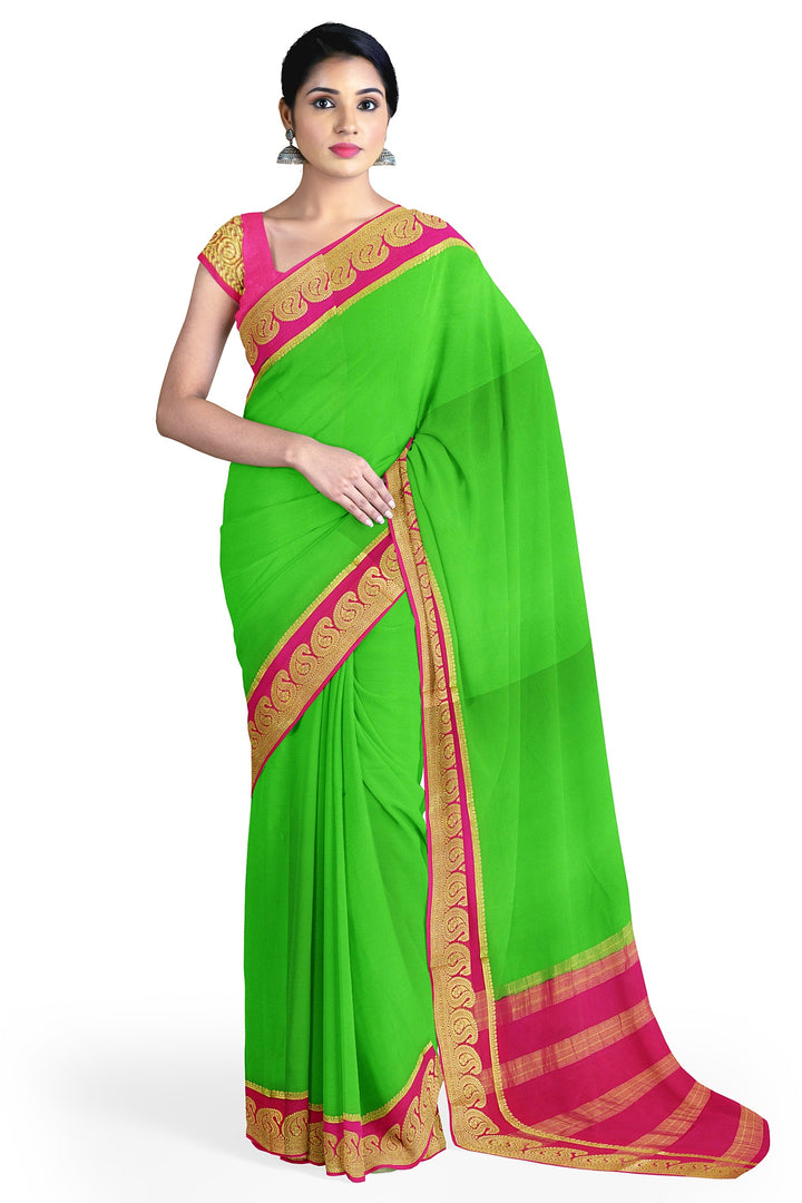 Neon Green Pure Mysore Crepe Silk Saree | SILK MARK CERTIFIED