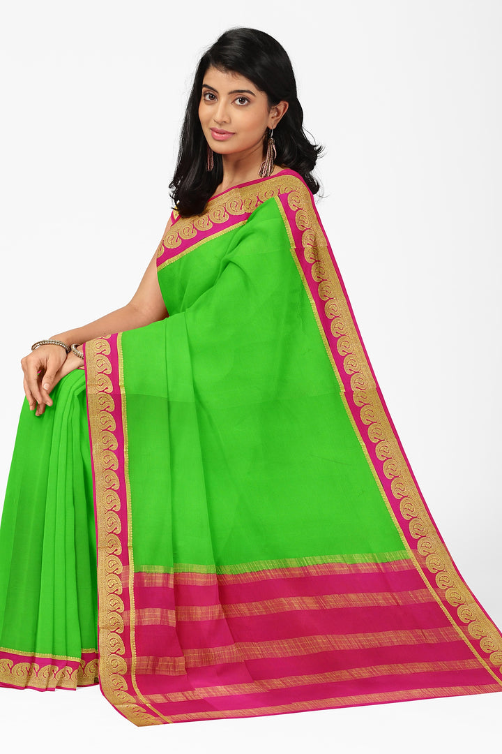 Neon Green Pure Mysore Crepe Silk Saree | SILK MARK CERTIFIED