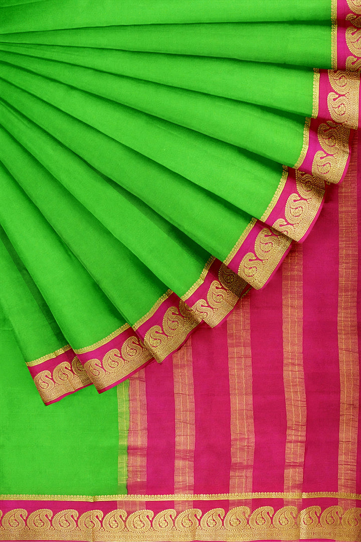 Neon Green Pure Mysore Crepe Silk Saree | SILK MARK CERTIFIED