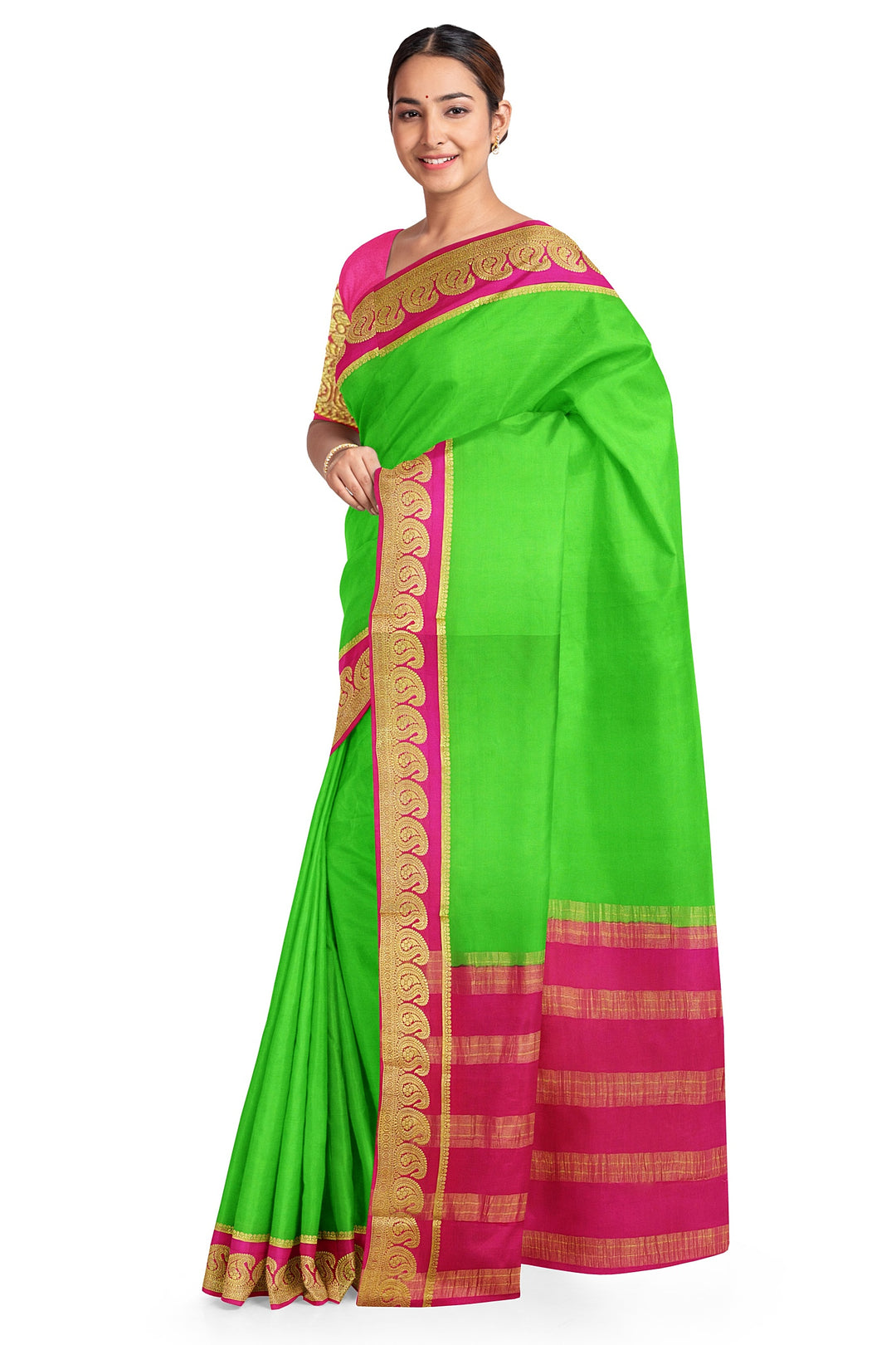 Neon Green Pure Mysore Crepe Silk Saree | SILK MARK CERTIFIED