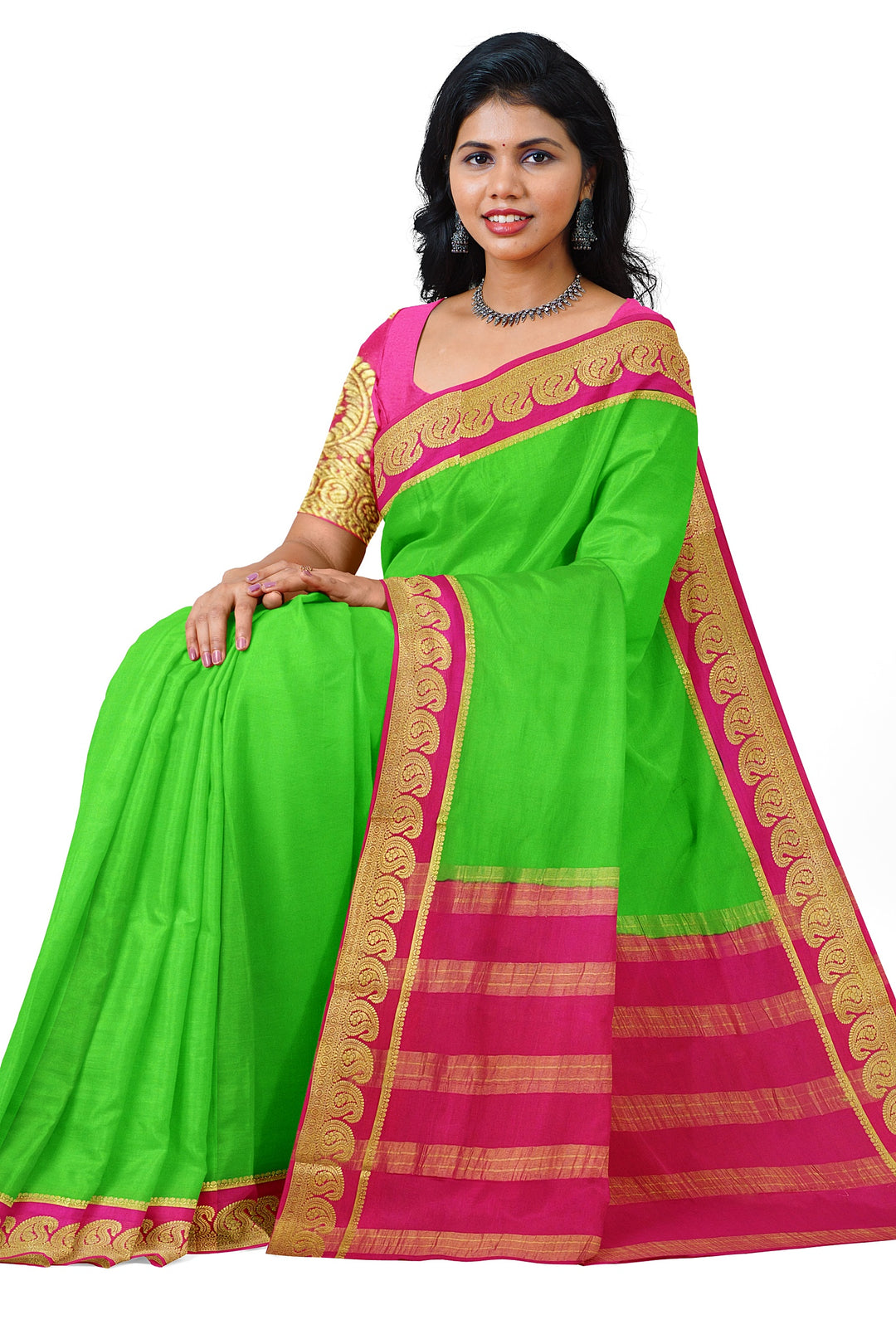 Neon Green Pure Mysore Crepe Silk Saree | SILK MARK CERTIFIED