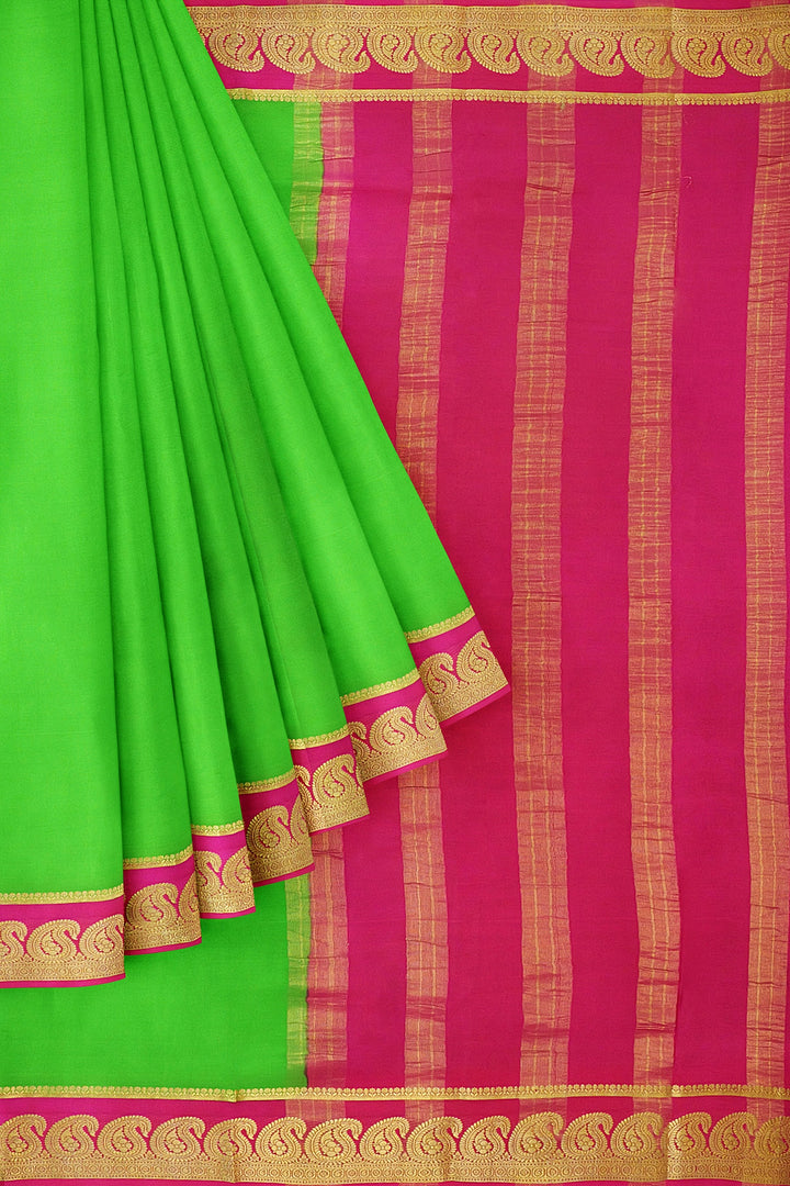 Neon Green Pure Mysore Crepe Silk Saree | SILK MARK CERTIFIED