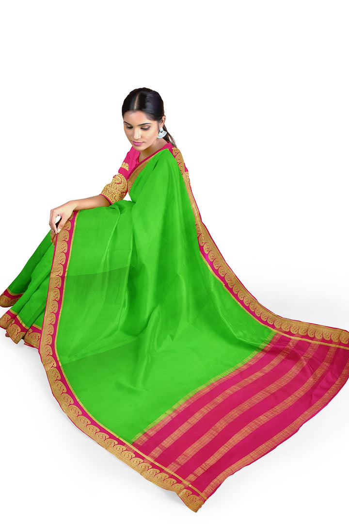 Neon Green Pure Mysore Crepe Silk Saree | SILK MARK CERTIFIED