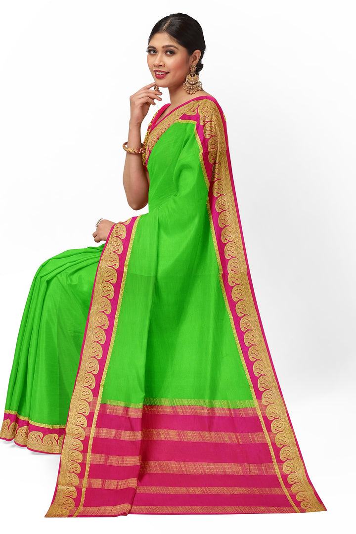 Neon Green Pure Mysore Crepe Silk Saree | SILK MARK CERTIFIED