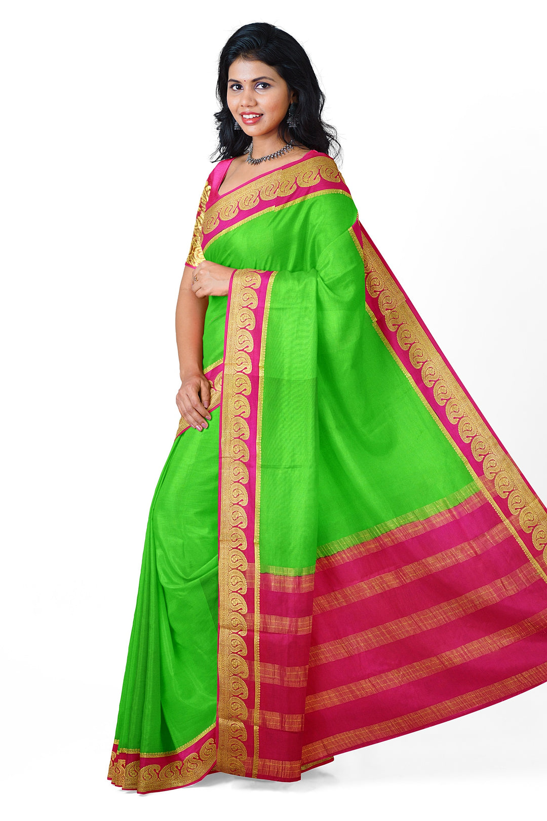 Neon Green Pure Mysore Crepe Silk Saree | SILK MARK CERTIFIED