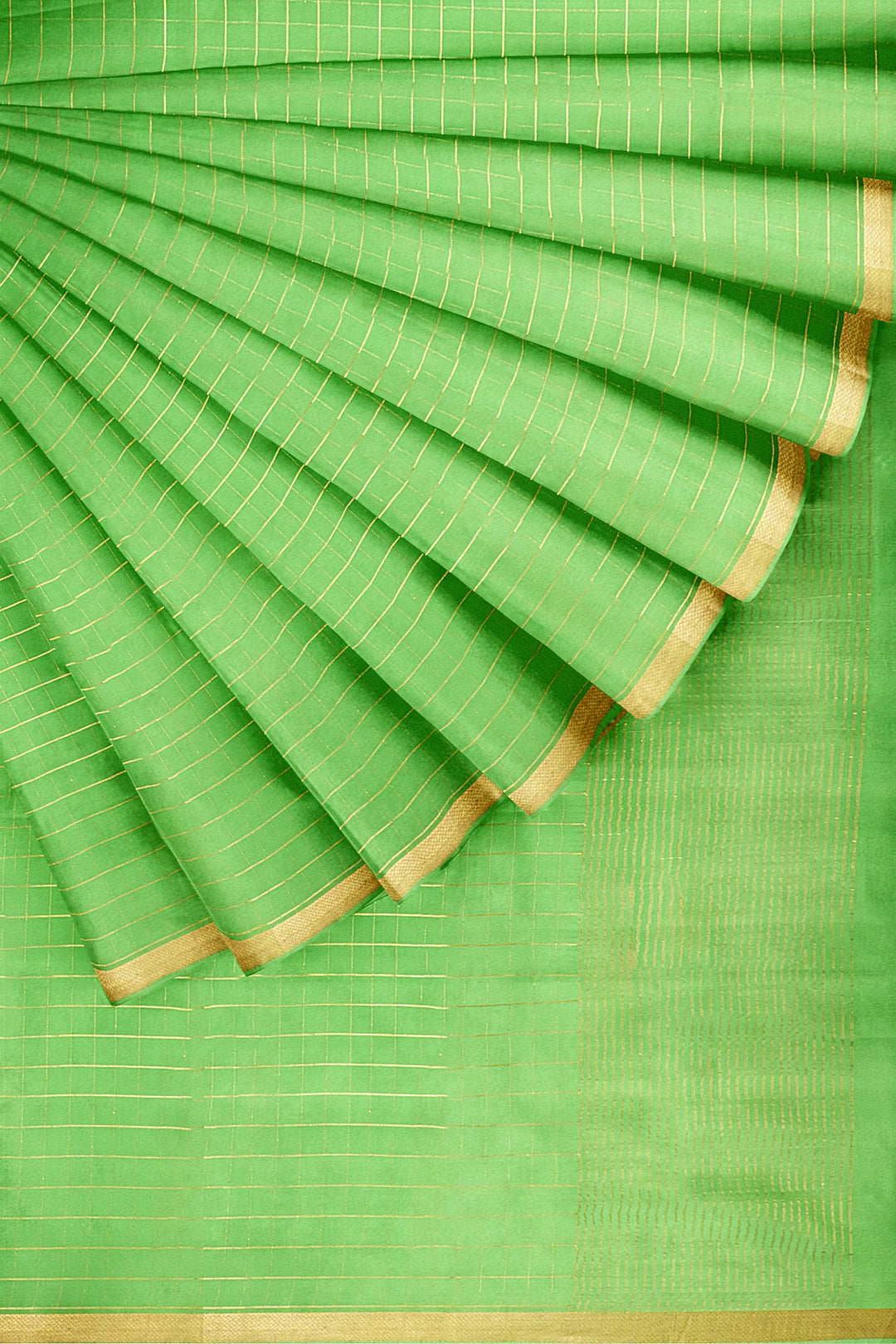 Light Green Pure Mysore Crepe Silk Saree in checks | SILK MARK CERTIFIED