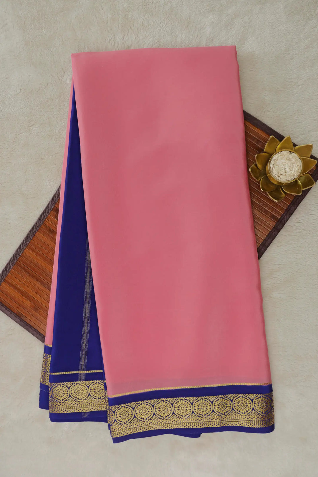 Pastel Pink and Blue Color Mysore Silk Saree with Contrast Blouse