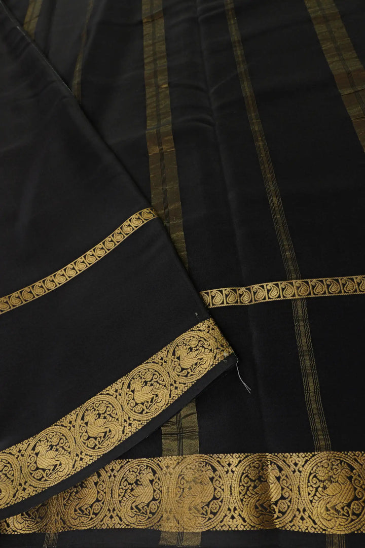  Peacock Border Mysore Silk Saree in Red with contrast black color