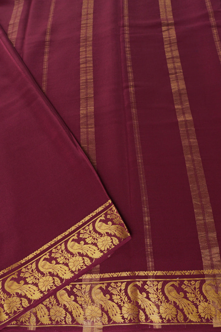 Peacock Bordered Mysore Silk Saree with Maroon pallu