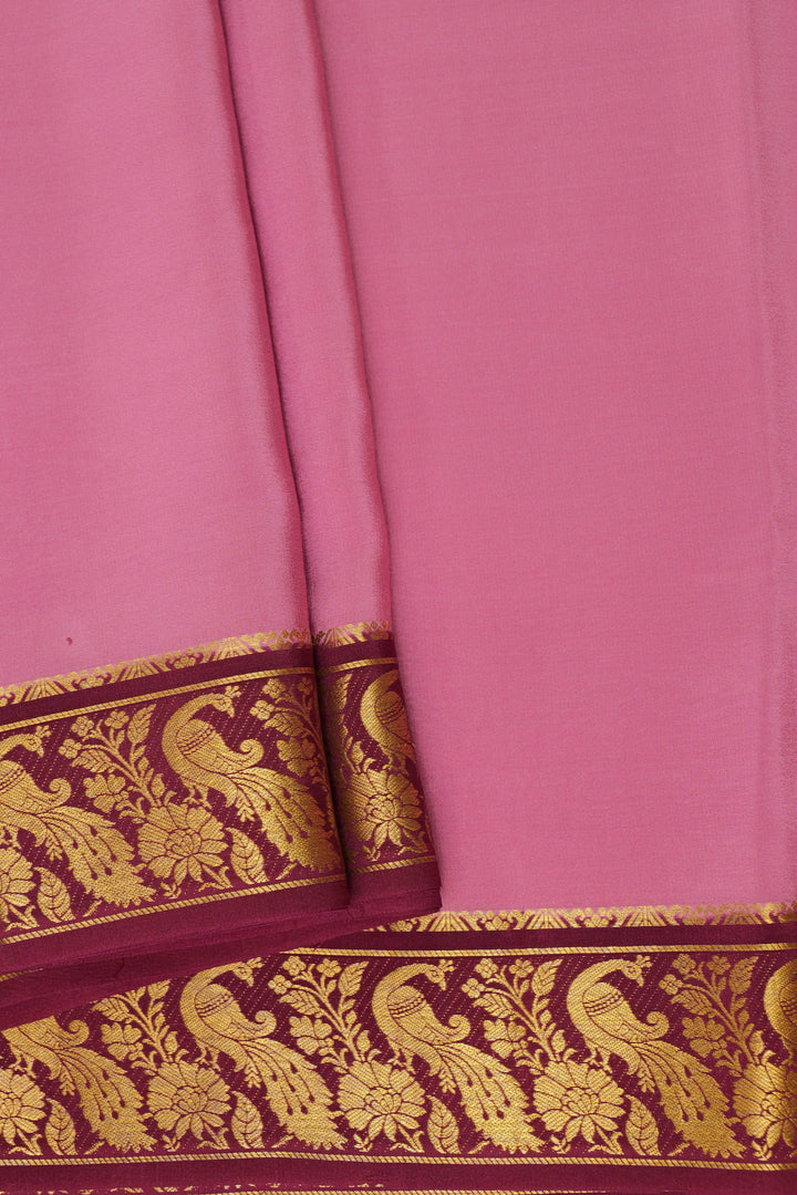 Peacock Bordered pure mysore silk sarees with contrast blouse