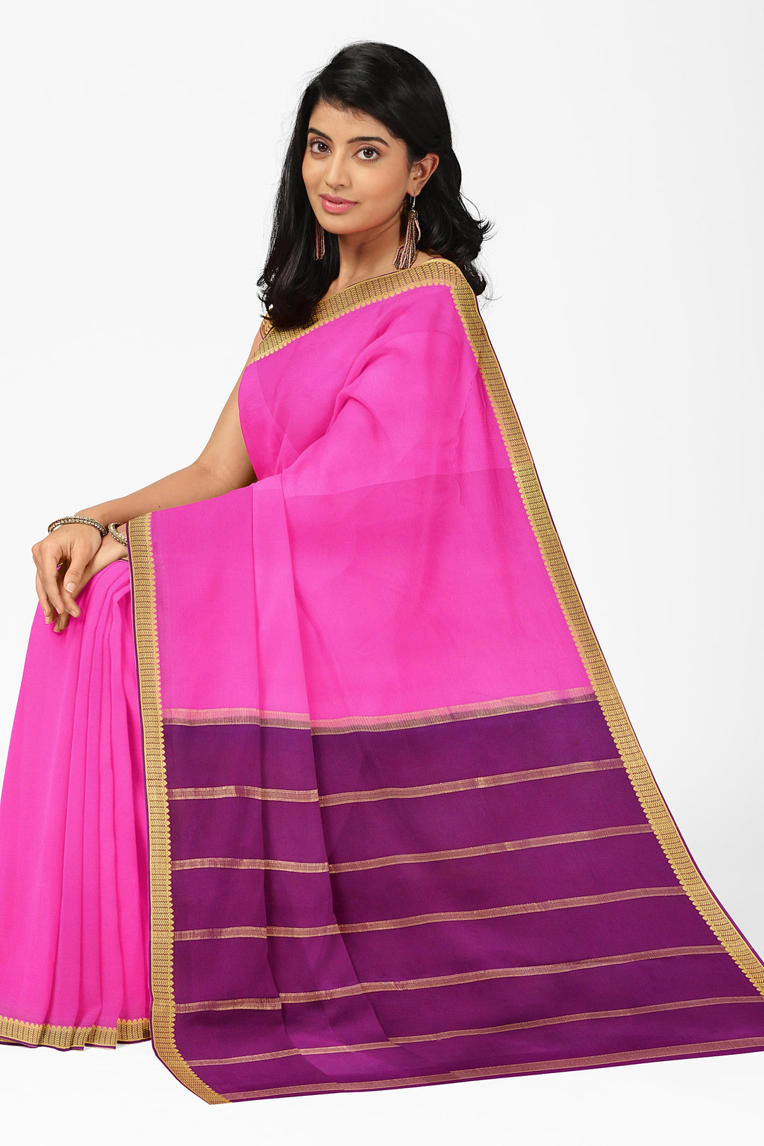 Pink Pure Mysore Crepe Silk Saree | SILK MARK CERTIFIED