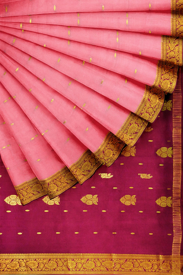 Pink Pure Mysore Crepe Silk Saree | SILK MARK CERTIFIED