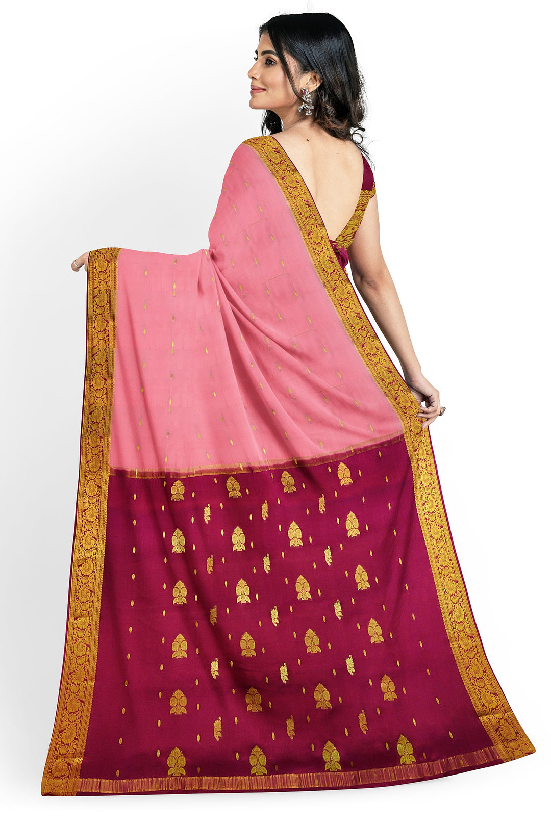 Pink Pure Mysore Crepe Silk Saree | SILK MARK CERTIFIED