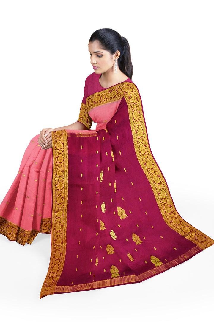 Pink Pure Mysore Crepe Silk Saree | SILK MARK CERTIFIED