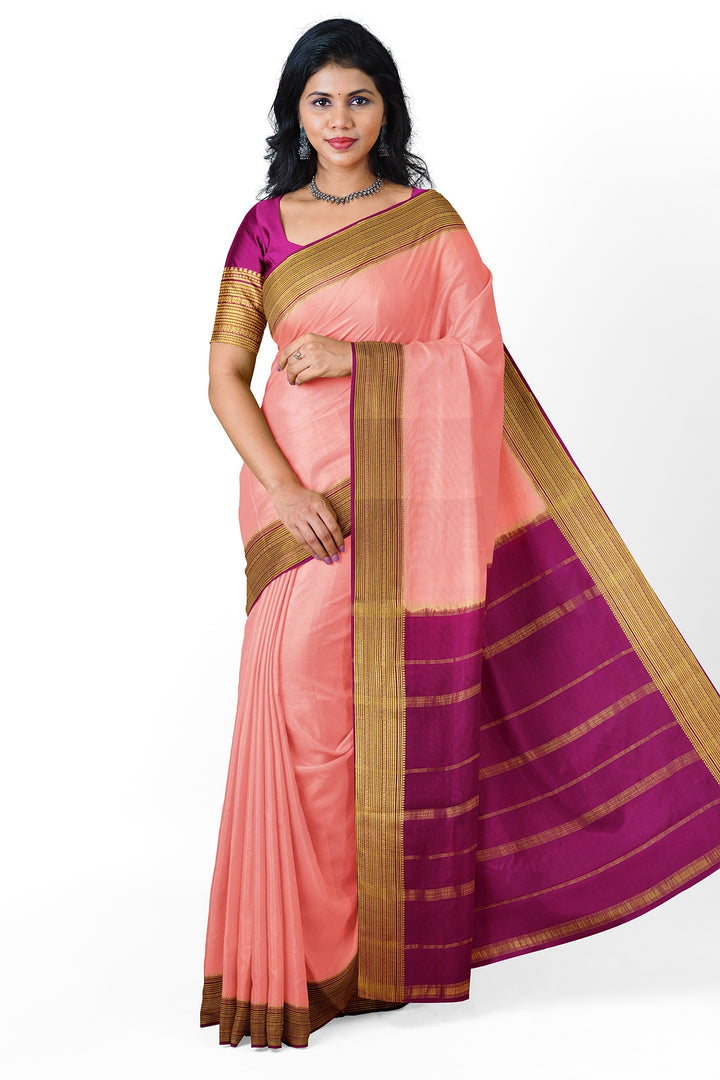 Peach Pure Mysore Crepe Silk Saree | SILK MARK CERTIFIED