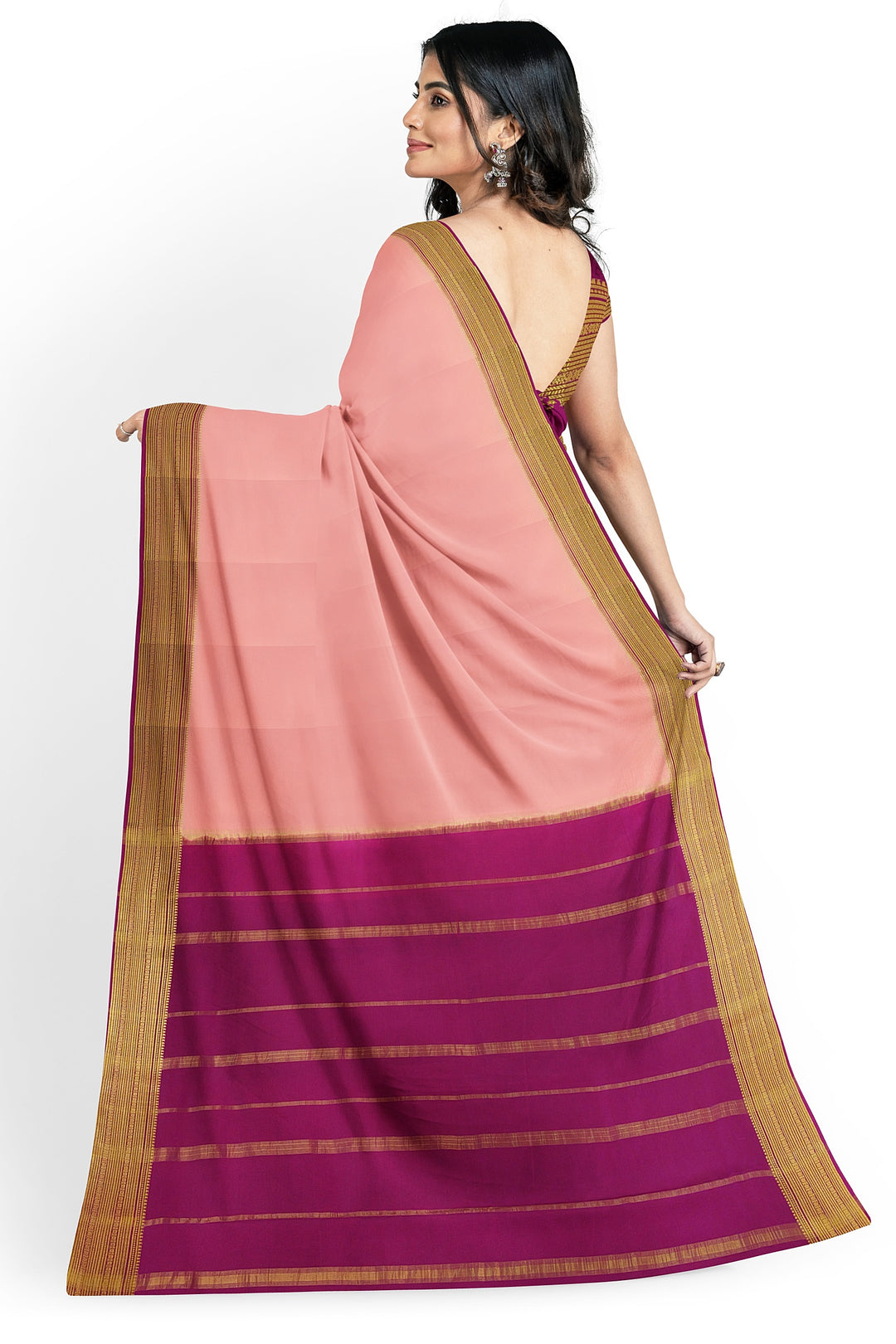 Peach Pure Mysore Crepe Silk Saree | SILK MARK CERTIFIED