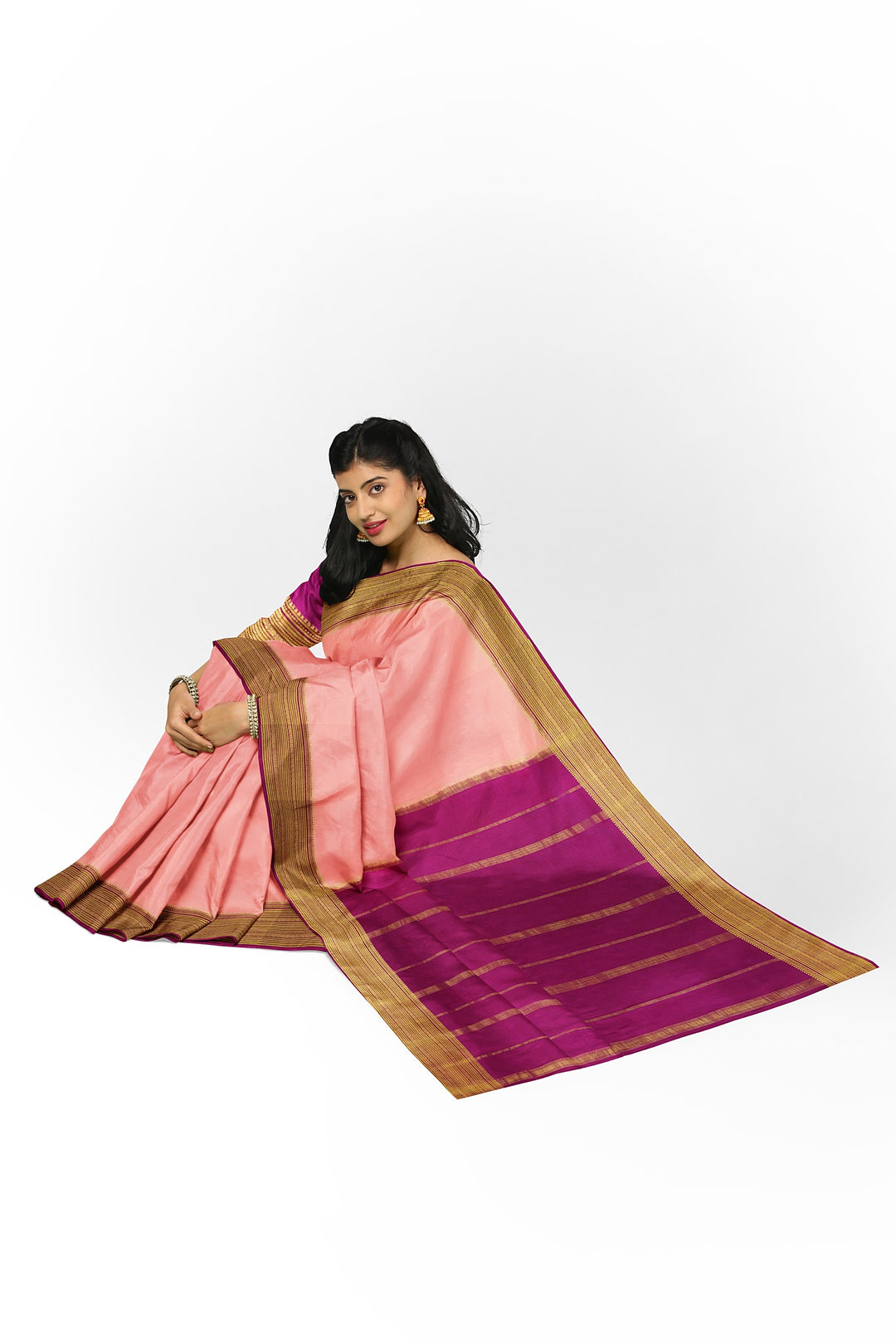 Peach Pure Mysore Crepe Silk Saree | SILK MARK CERTIFIED