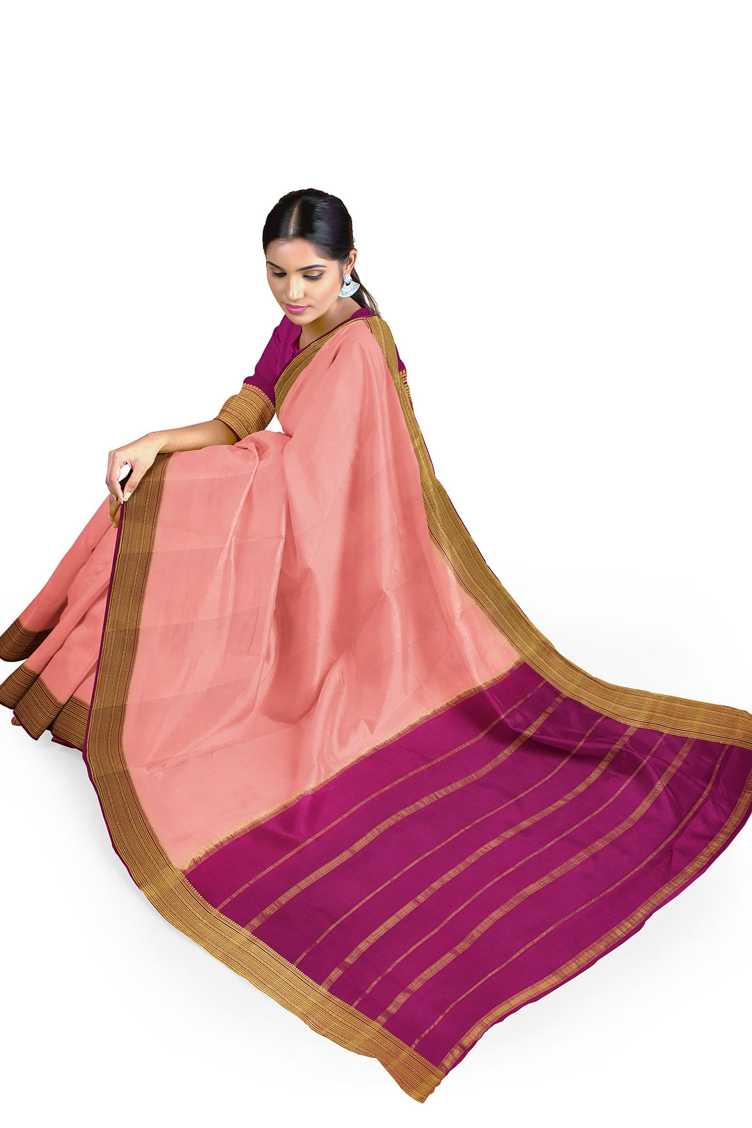 Peach Pure Mysore Crepe Silk Saree | SILK MARK CERTIFIED