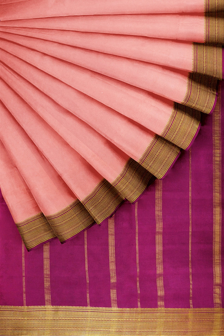 Peach Pure Mysore Crepe Silk Saree | SILK MARK CERTIFIED