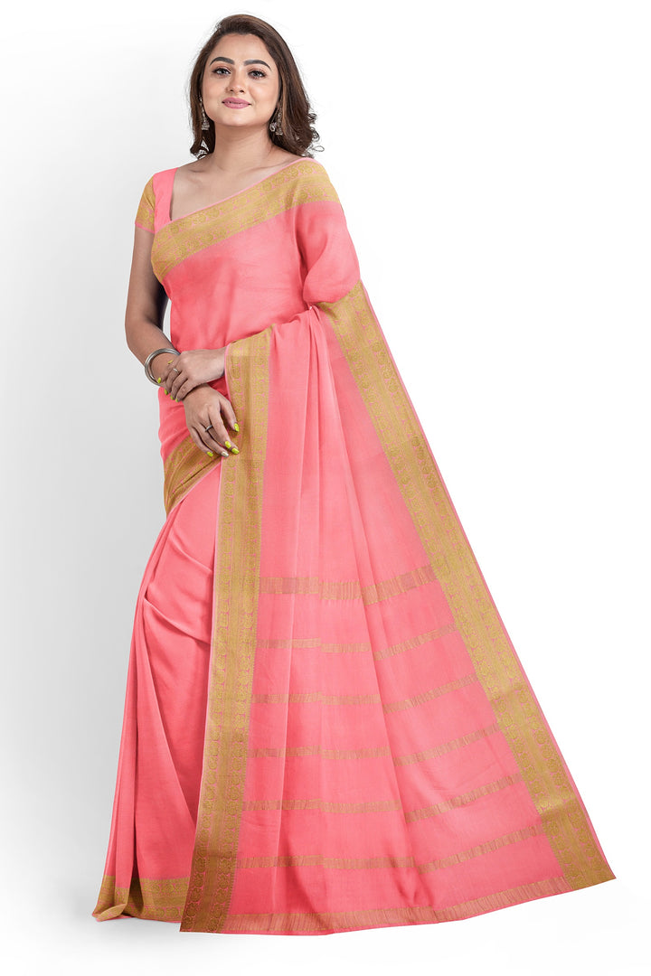 Light Pink Pure Mysore Crepe Silk | SILK MARK CERTIFIED