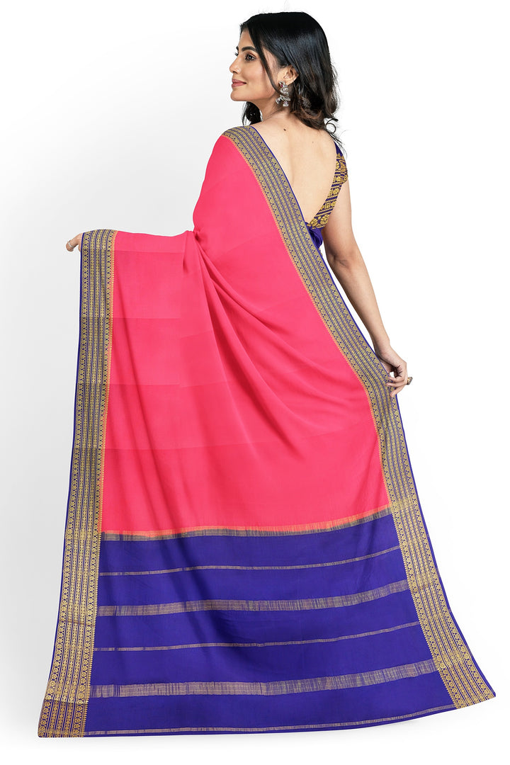 Pink Pure Mysore Crepe Silk Saree | SILK MARK CERTIFIED