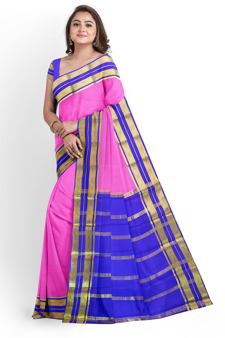 Pink Pure Mysore Crepe Silk Saree | SILK MARK CERTIFIED